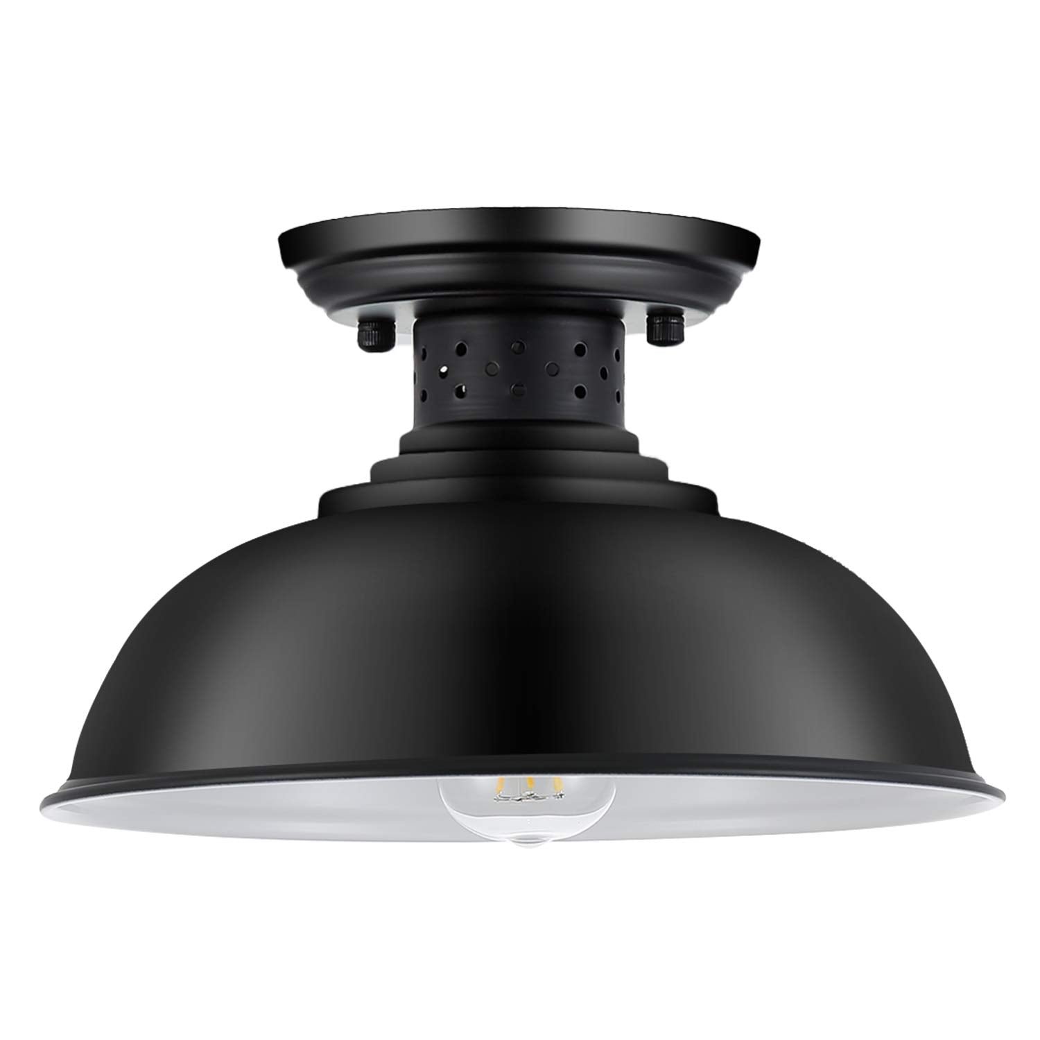 MgLoyht Industrial Semi Flush Mount Ceiling Light, Metal, Matte Black, 13in, Model 20198, for Kitchen, Dining Room, Foyer, Porch