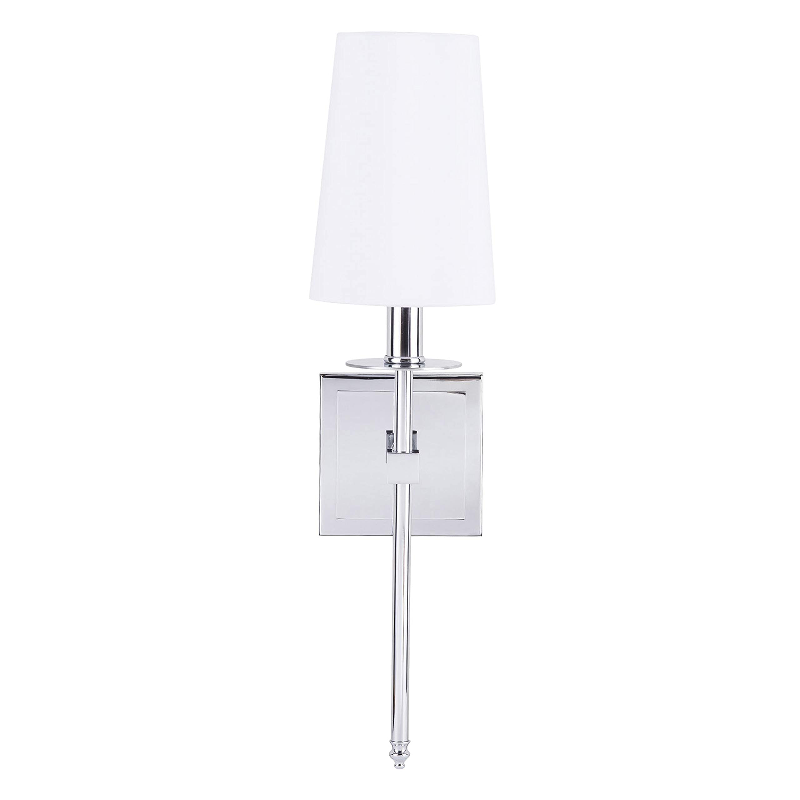Linea di Liara Chrome Wall Sconce, Modern Brass Lighting with White Fabric Shade, UL Listed, Model LL-SC425-PC