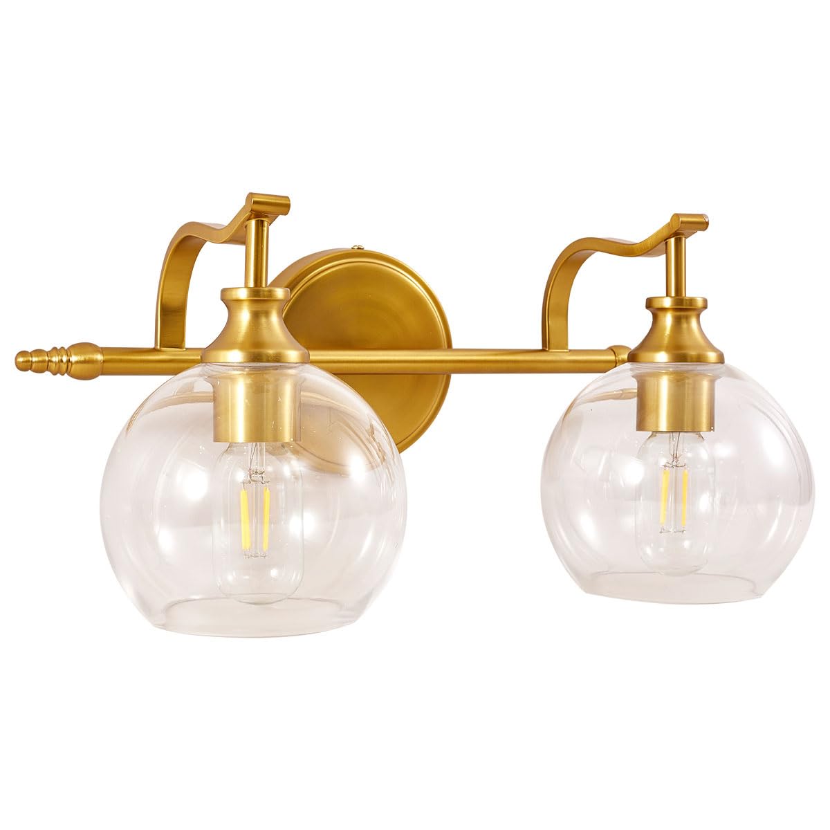 ANDY STAR 2-Light Brass Vanity Light Fixtures, Gold Metal Sconces with Globe Clear Lampshade, Farmhouse Bathroom Lighting, Model Parent-M10-SCONCE-3C
