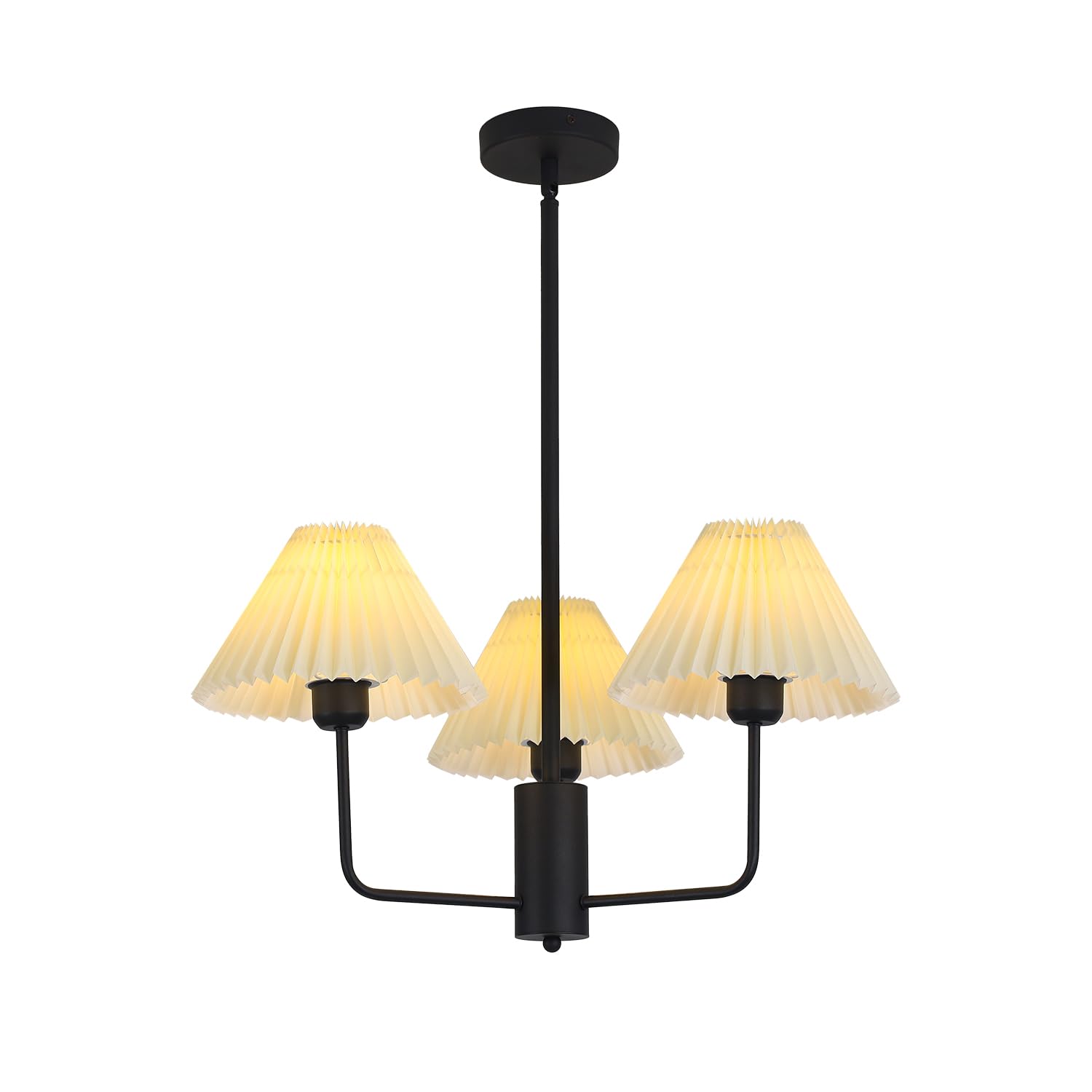KCO Lighting Transitional Pleated Chandelier Mid Century Modern Sputnik Chandelier Black 3 Light Chandelier Ceiling Light White 