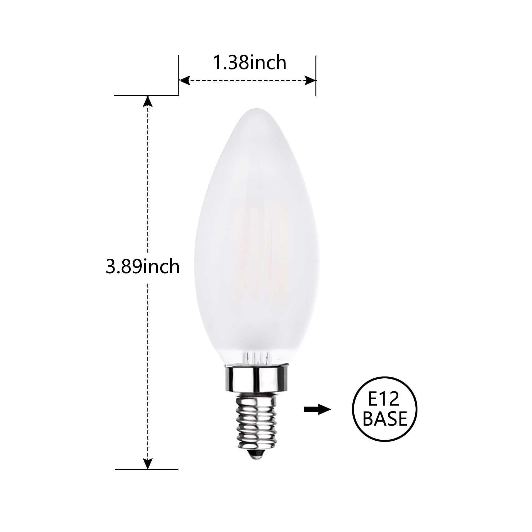 Sunaiony Dimmable Frosted LED Candelabra Bulbs, 60W Equivalent, E12 Base, 3000K, 8 Pack, Glass, Ideal for Chandeliers and Ceiling