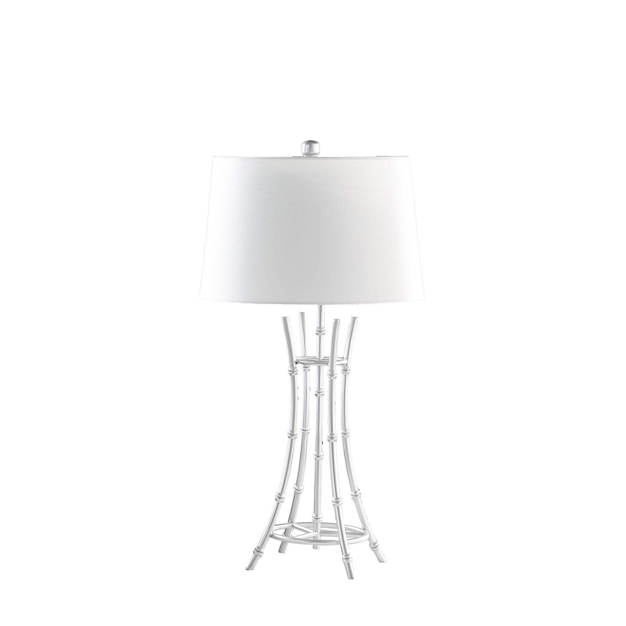 HomeRoots Table Lamp Silver Bamboo Design Off White Drum Shade 29.25inx16inx16in Model 524250