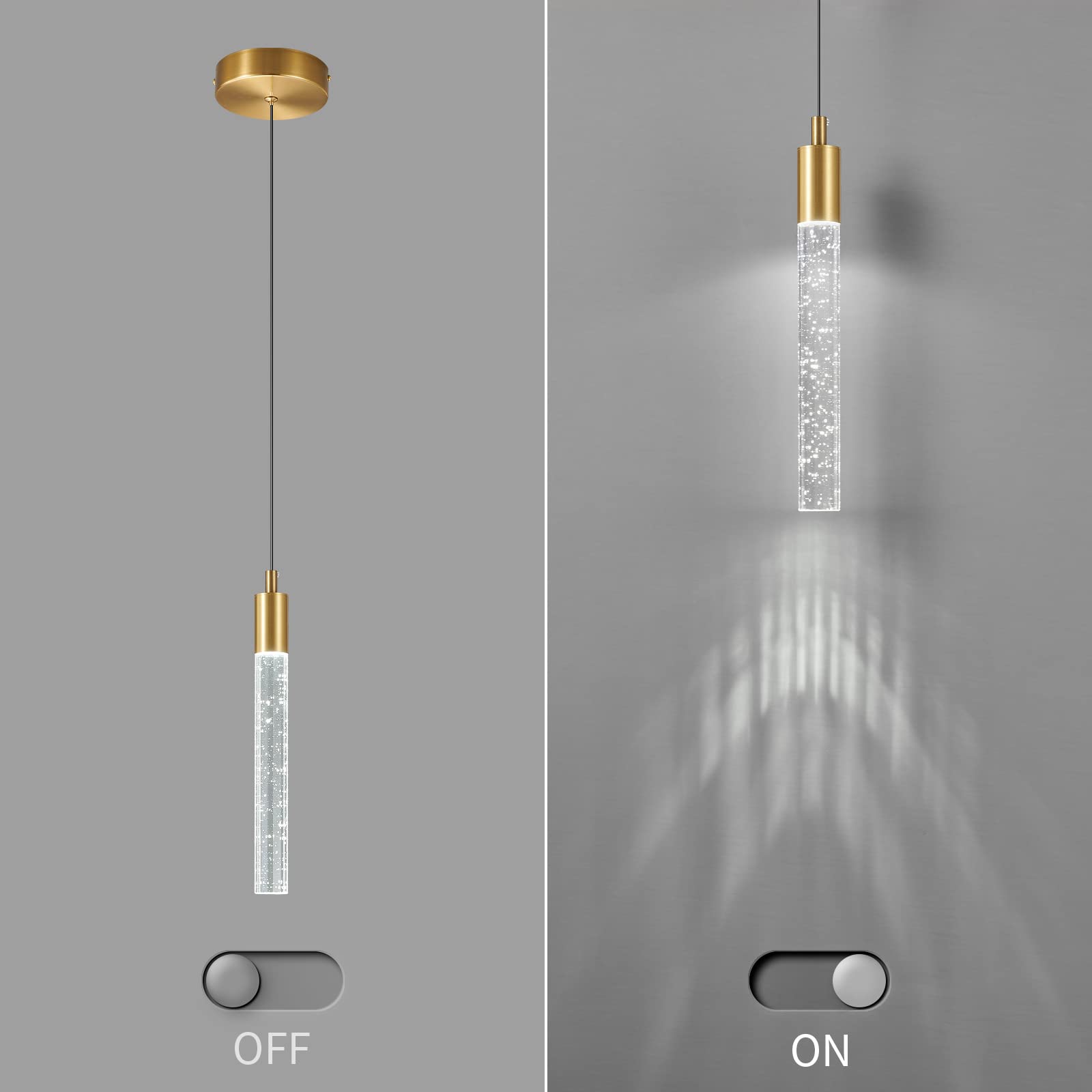 Zhllmq Modern Kitchen Island Pendant Light, Dimmable Led Gold Brass Crystal, 3-Pack