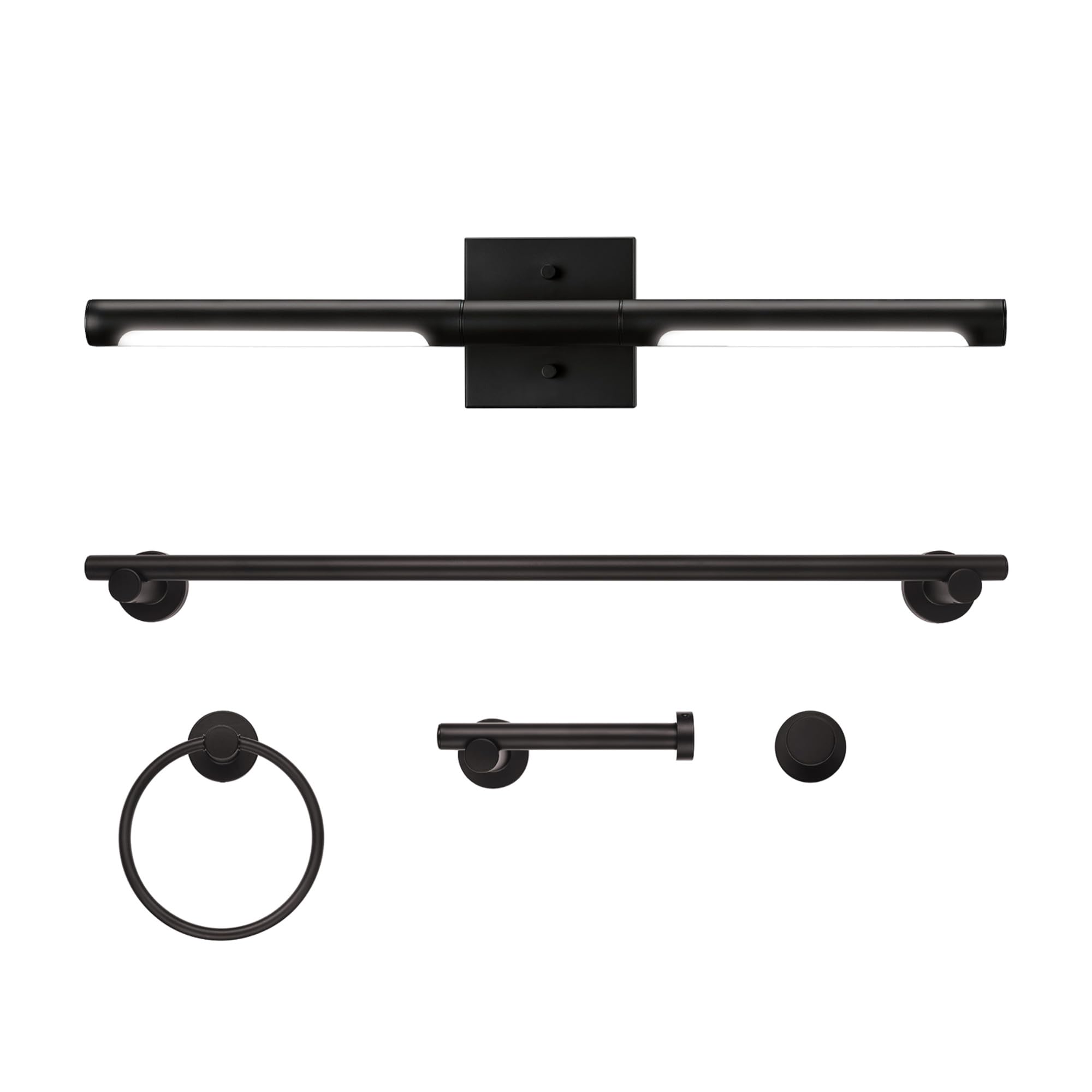 Globe Electric 63000203 5-Piece All-In-One Bathroom Accessory Set With 24'' 2-Light Led Integrated Linear Vanity Light, Black, R