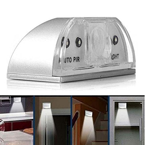 DEEIRAO Keyhole Light Lamp - Battery Operated PIR Motion Detector with 4 LED Bulbs, Wireless Auto Sensor Night Light for Doors, White