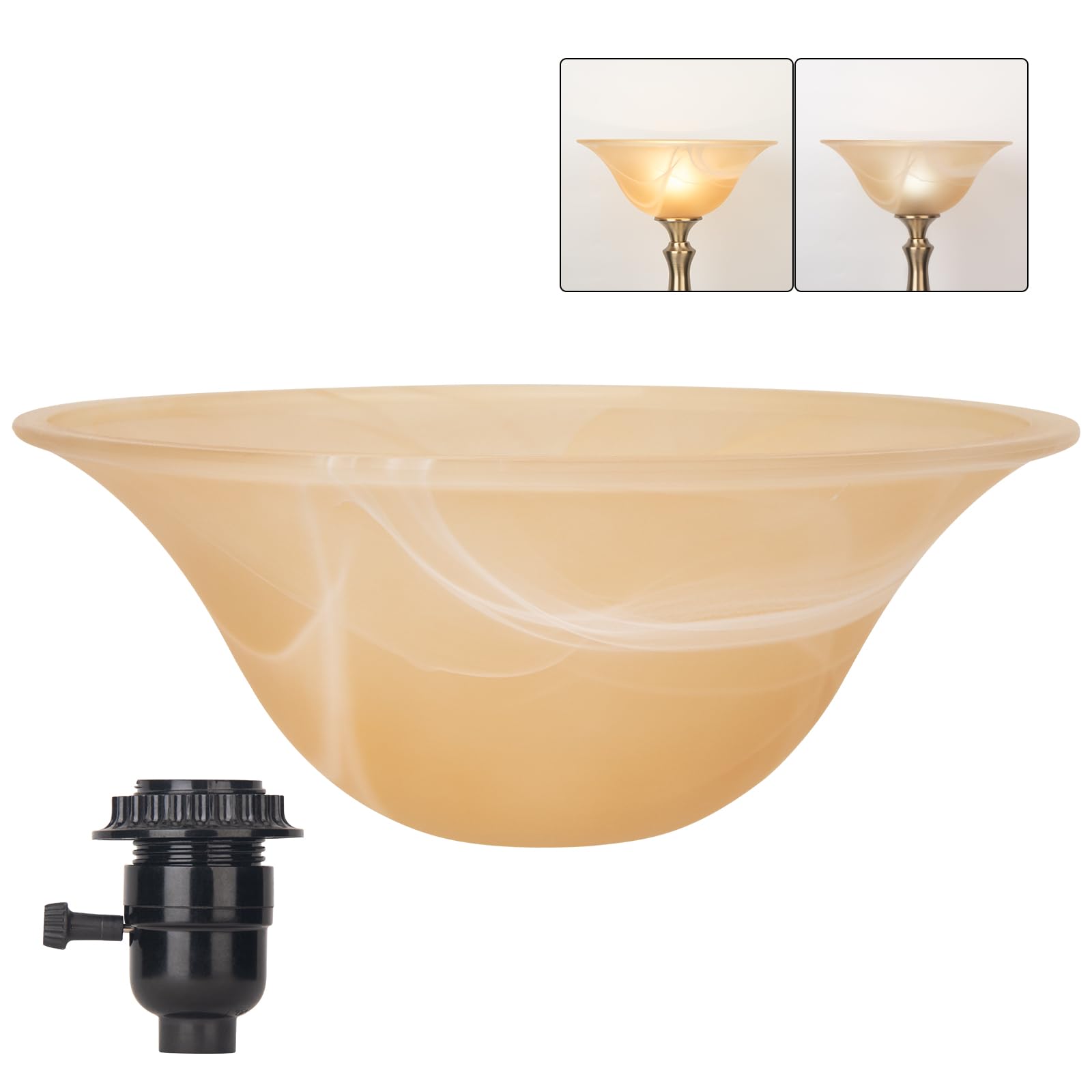 HonoDing Glass Lamp Shade Replacement for Torchiere Floor Lamps, E26 Compatible, Alabaster Bowl, Amber Color, Model CX00035