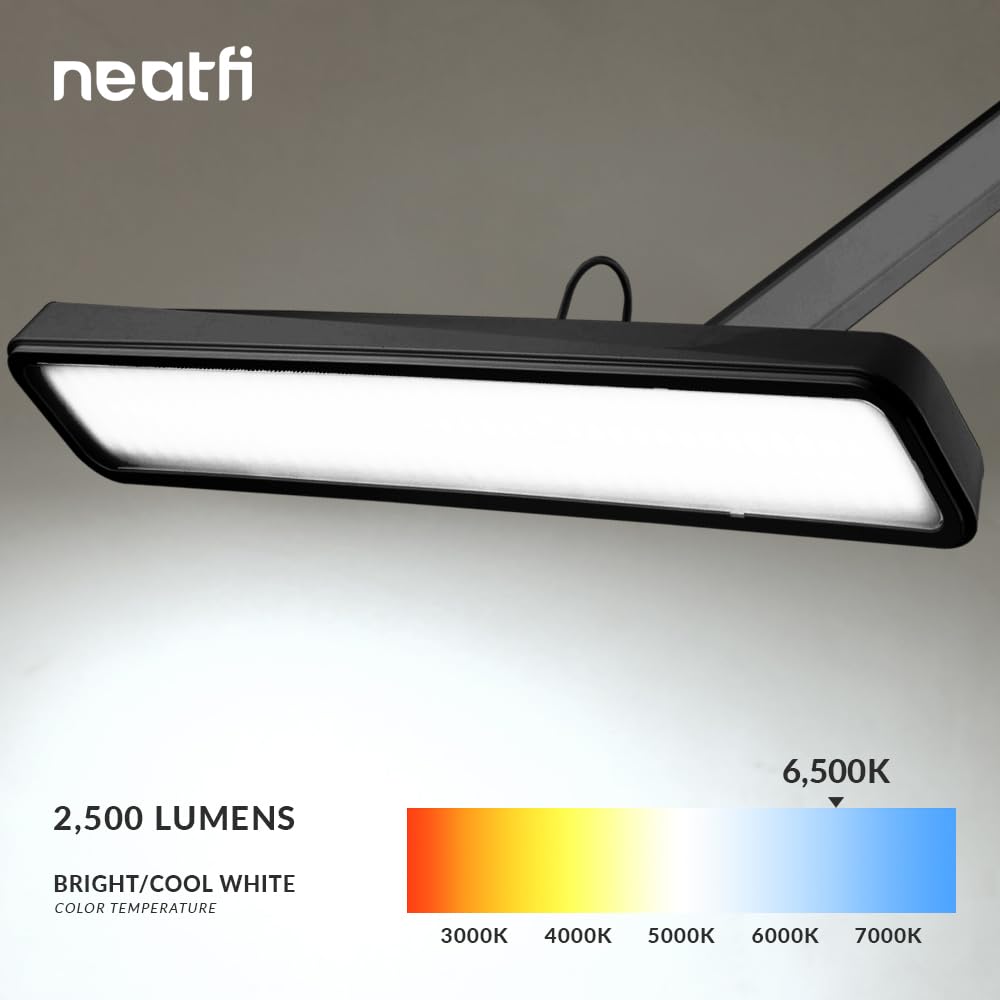 Neatfi LED Task Lamp, 2500 Lumens, 30W, 22" Wide, Eye-Caring, Black, Model 9505LED-30-C, Perfect for Home/