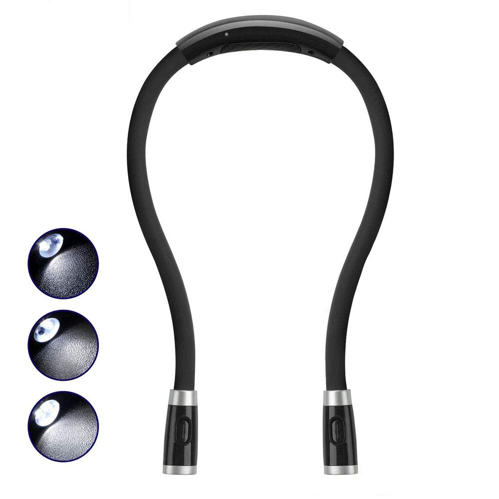 Betensh Rechargeable LED Book Light, Hands-Free Flexible Arm, Soft Silicone, Black