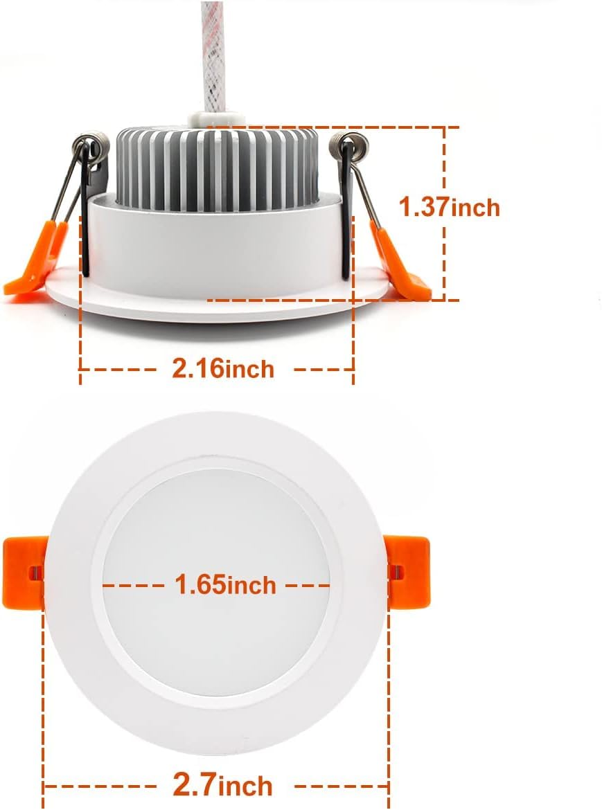 YGS-Tech 2 Inch LED Recessed Lighting, Dimmable 3W, 3000K Warm White, 16 Pack, Plastic