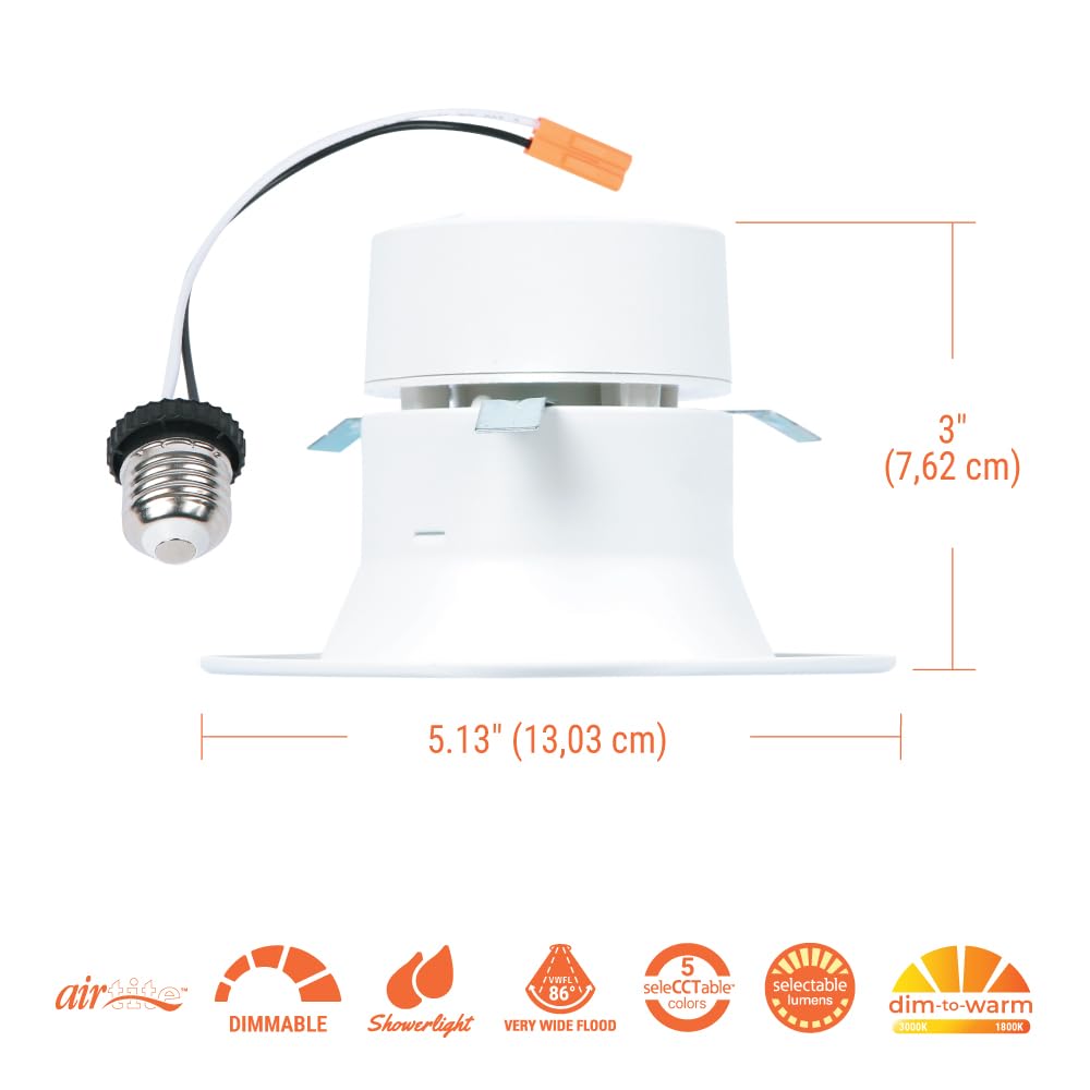 Halo Rl Series 4 Inch Recessed Led Retrofit Light Selectable Cct (2700K-5000K) And Selectable Lumens, Dim To Warm, Integrated Le