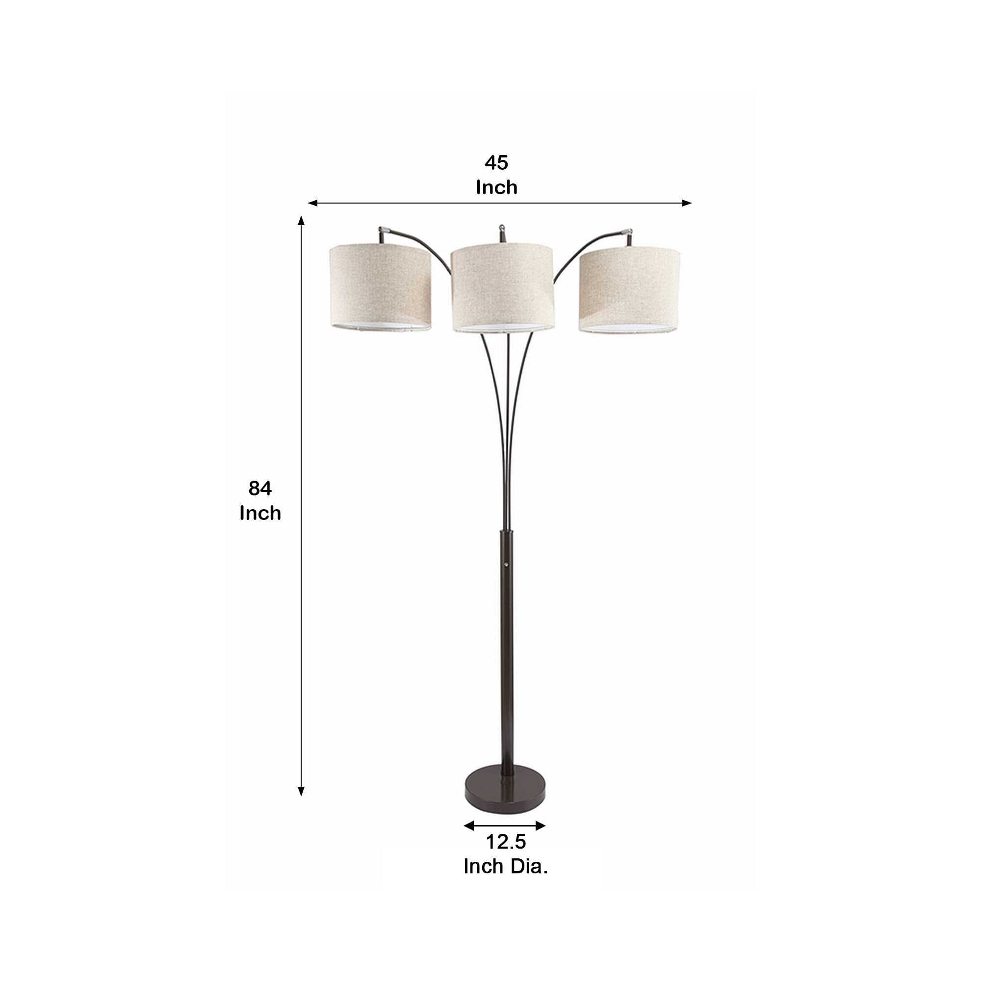 Benzara Bm240429 Floor Lamp With 3 Arched Arms & Fabric Shades, Bronze