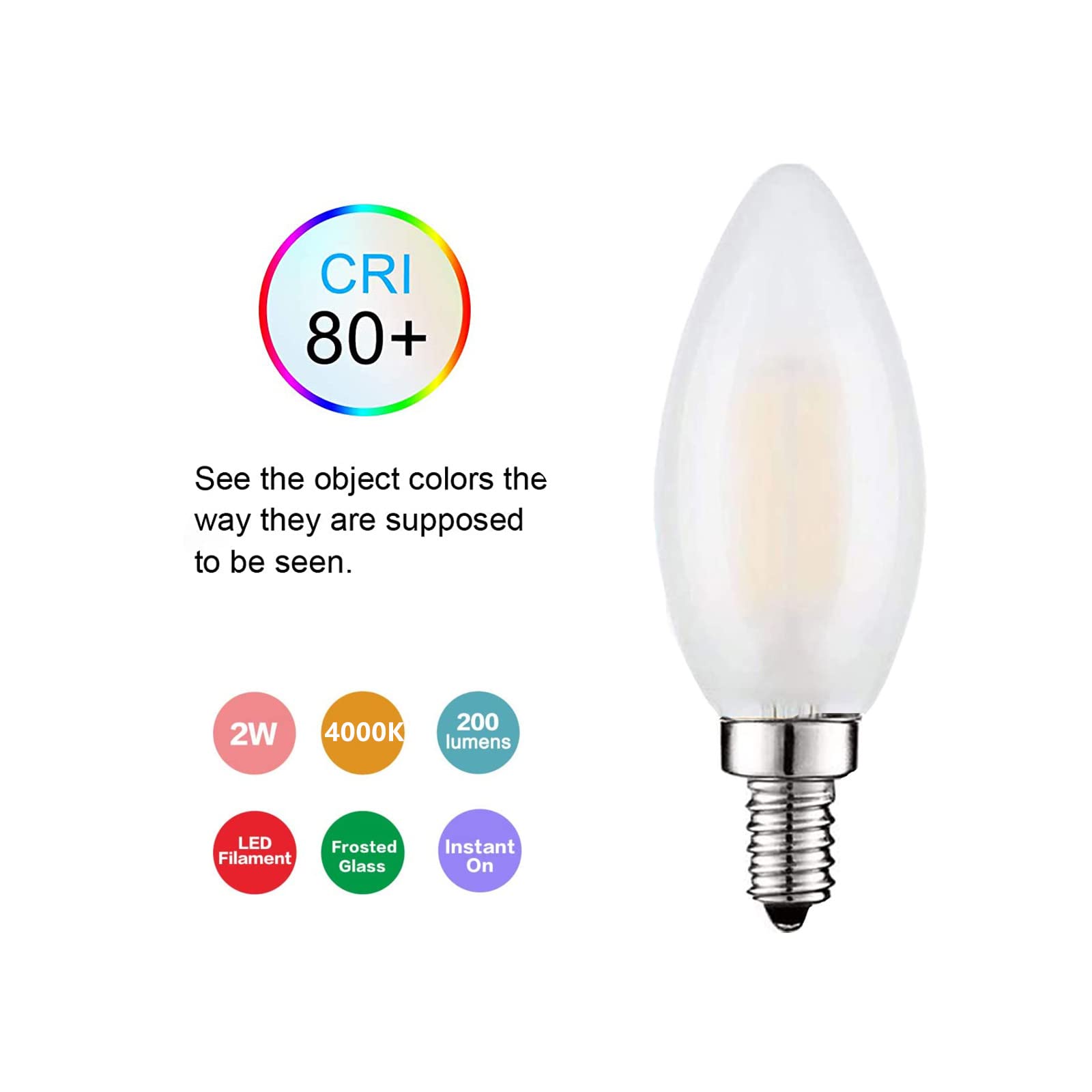 Beonllay Led E12 Light Bulb, 6 Pack, 25W Equivalent, 4000K Neutral White, Dimmable, Frosted Glass, Ceiling Fan, Chandelier, Edis