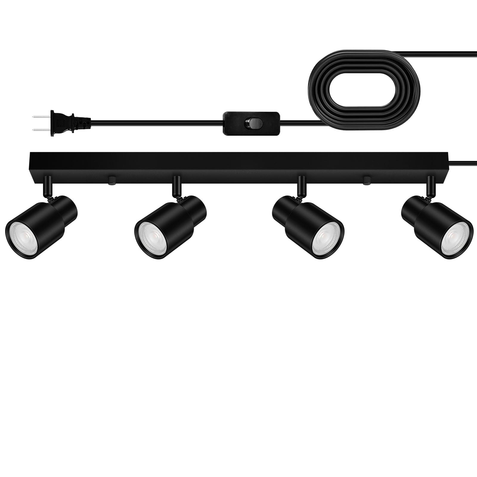 Track Lighting Plug in, 23'' LED Track Lighting Fixtures Ceiling, Black 4 Way Spotlight, Rotatable Track Head, Plug in Ceiling L