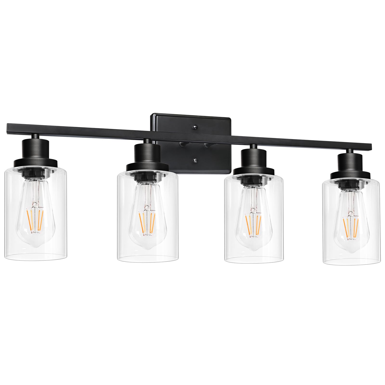 Ascher 4-Light 29.3'' Wall Sconces, Modern Vanity Light Fixture With Clear Glass Shade, Black Finish Wall Light For Mirror Bedro