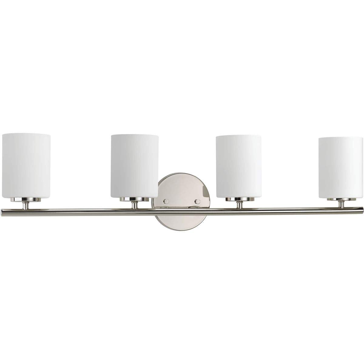 Progress Lighting Replay Collection 4-Light Etched White Glass Modern Bath Vanity Light Polished Nickel