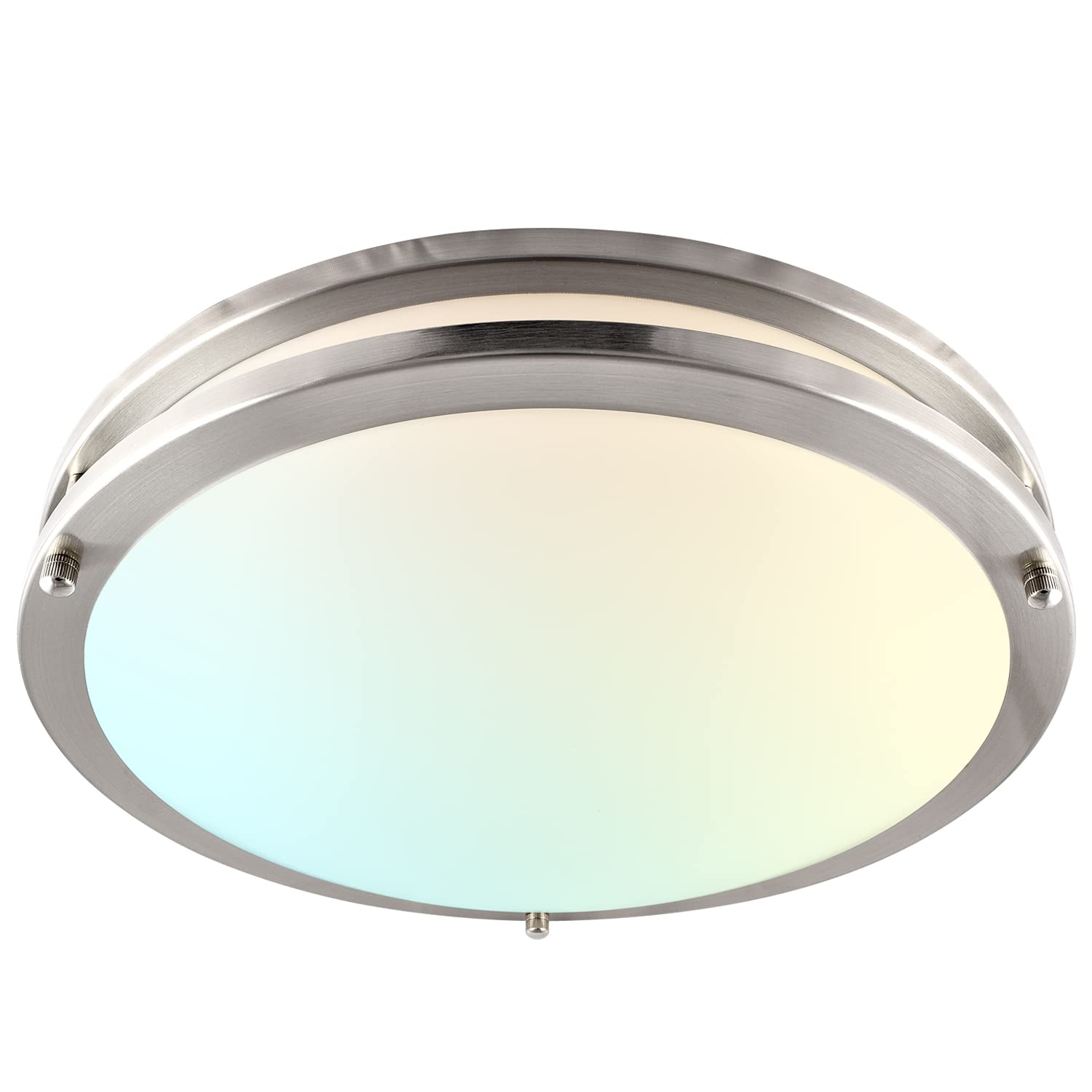 LUXRITE 14 Inch LED Flush Mount Ceiling Light, Dimmable, 18W, 1440 Lumens, Brushed Chrome, Model LR23282