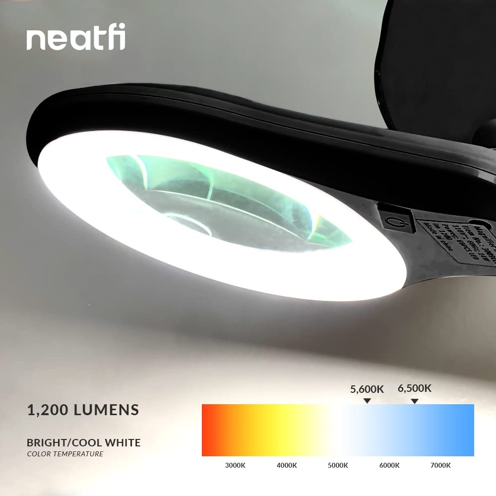 Neatfi Bifocal Magnifying Lamp, 1200 Lumens, Dimmable, 5in Lens, 5 Diopter + 20 Diopter, Black, Model 9003