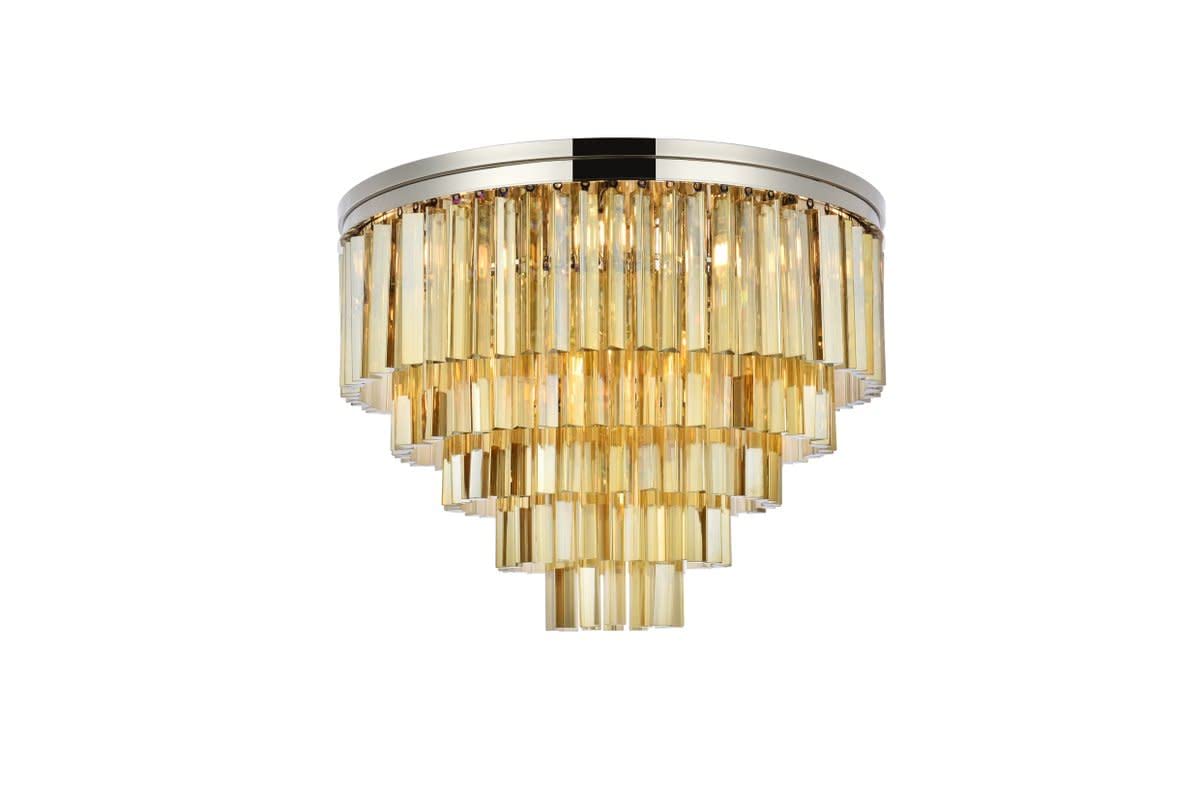 Elegant Lighting Sydney Collection 17-Light Flush Mount with Royal Cut Golden Teak Crystals, Polished Nickel Finish