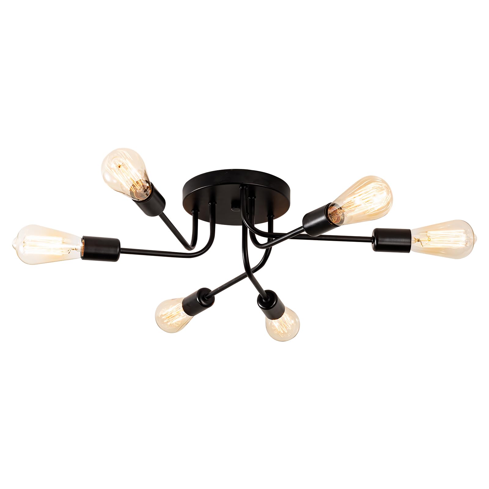 Plfann Industrial Semi Flush Mount Ceiling 6 Light with Adjustable Metal Branched Vintage Ceiling Light E26 Holder Black Painted