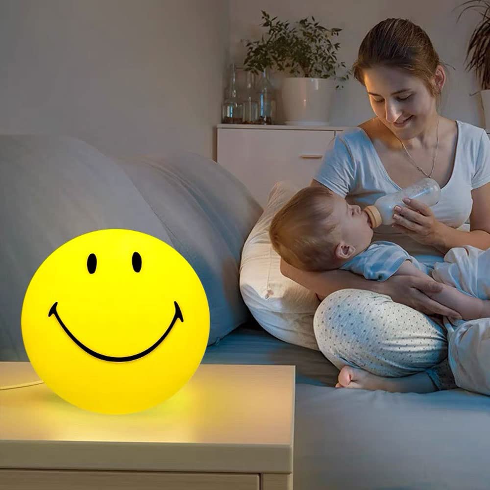 Somesino Night Light for Kids Smiley Face Lamp Light Birthday Gifts for Girls Boys Plastic Nightlight Portable Nursery USB Recha