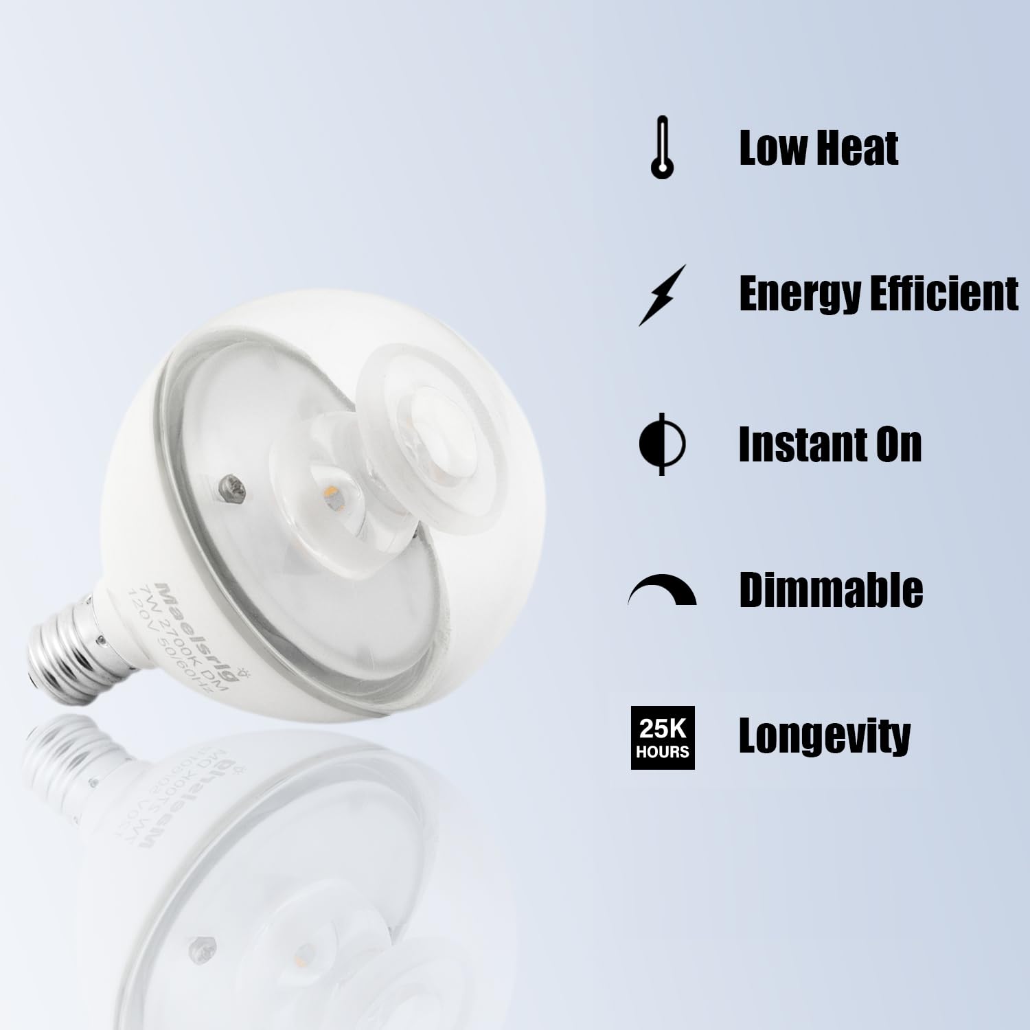Maelsrlg LED Light Bulb, 60W Equivalent, Dimmable, Daylight 5000K, E12 Base, Clear Glass, 7W, 600 Lumens,
