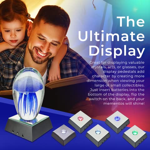 ASENTE 5 LED Illuminated Color Programmable Pedestal for Crystals & Glass Art - Mirror Top Lighted Stand Base for Crystal Displa