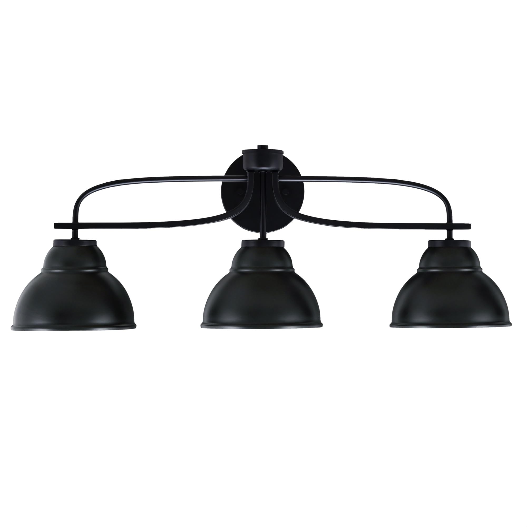 Cavella 3 Light Bath Bar Shown In Matte Black Finish With 7" Matte Black Double Bubble Metal Shades