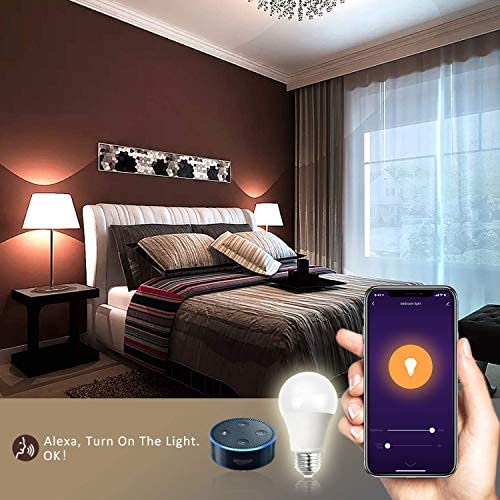 Peteme Smart WiFi LED RGB Light Bulbs, E26 A19 Multicolor, 4 Pack, Compatible with Alexa, Siri, Google Home, Glass, Brown