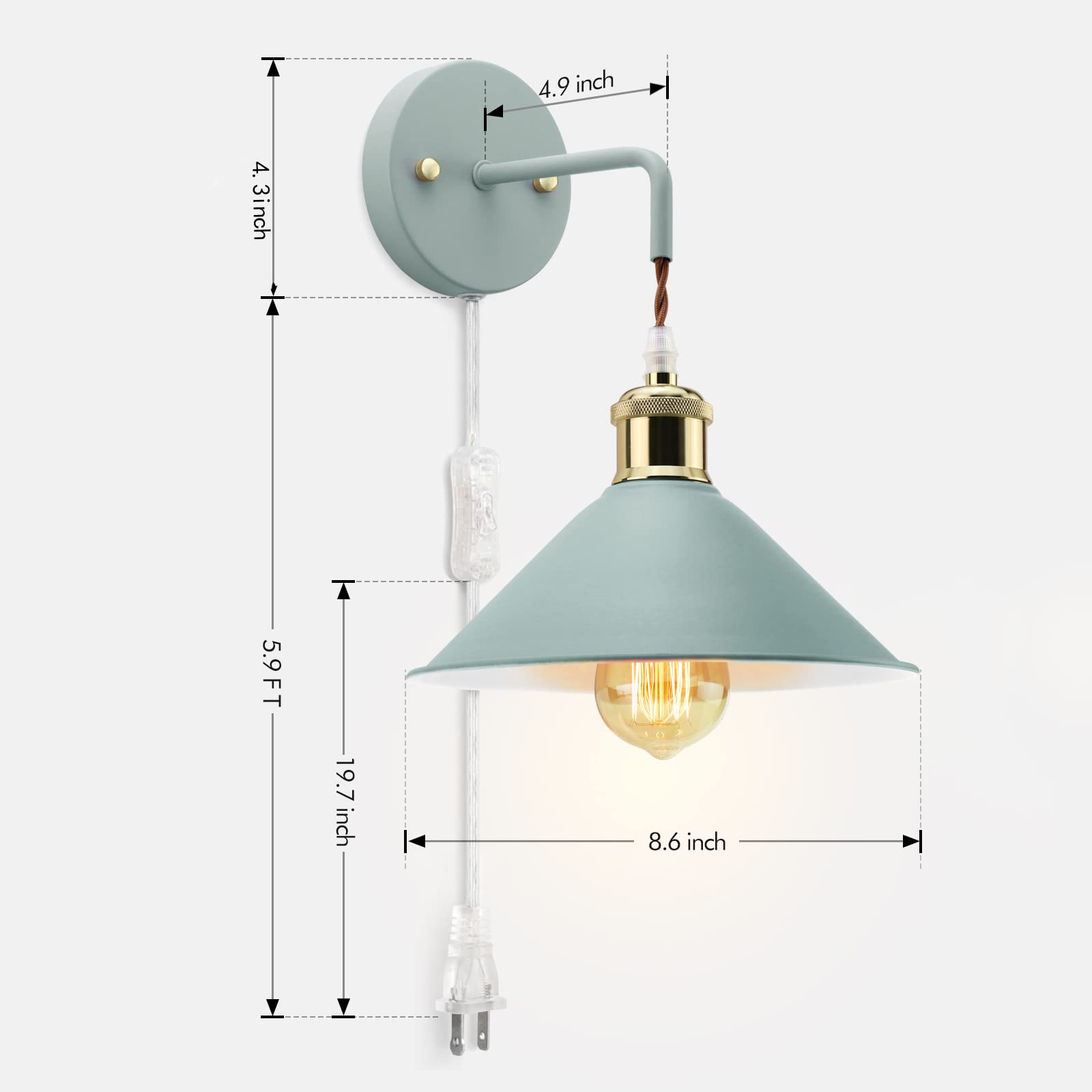Kewanno Blue Plug-In Wall Sconces, 2-Pack Modern E26 Light Fixtures For Home Lighting