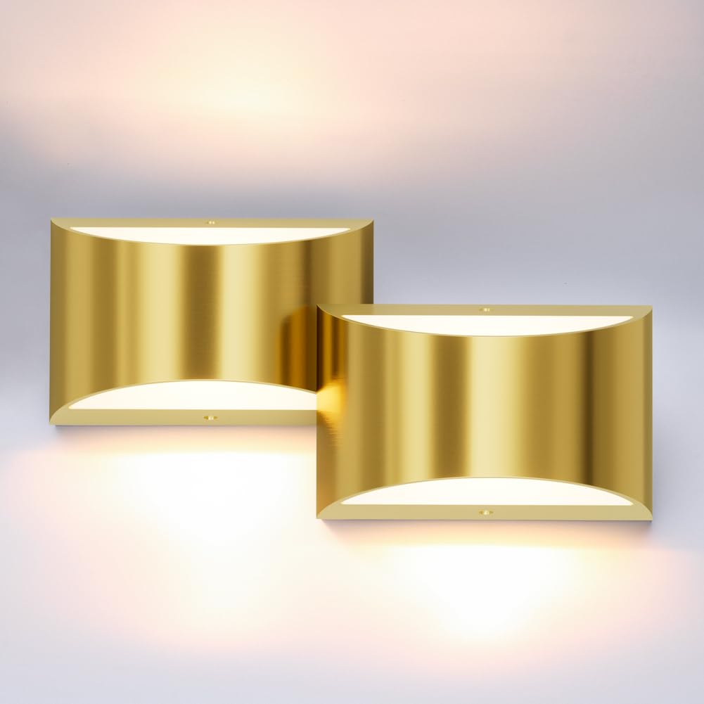 Aipsun 2 Pack Brushed Gold Wall Sconce Indoor Wall Lights Hardwired Up And Down Wall Mount Light For Living Room Bedroom Hallway
