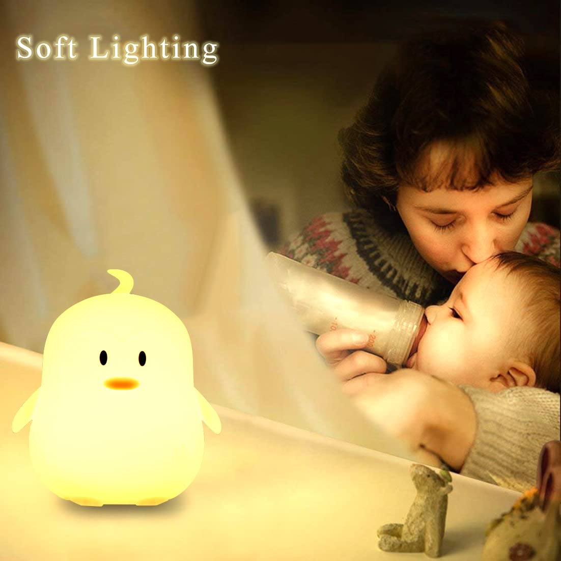 Wha&Darren Penguin Night Light, Kids Night Light, Silicone Nursery Light For Baby And Toddler, Squishy Night Light For Kids Room, Animal Night Lights, Kawaii Lamp, Cute Lamps For Bedroom