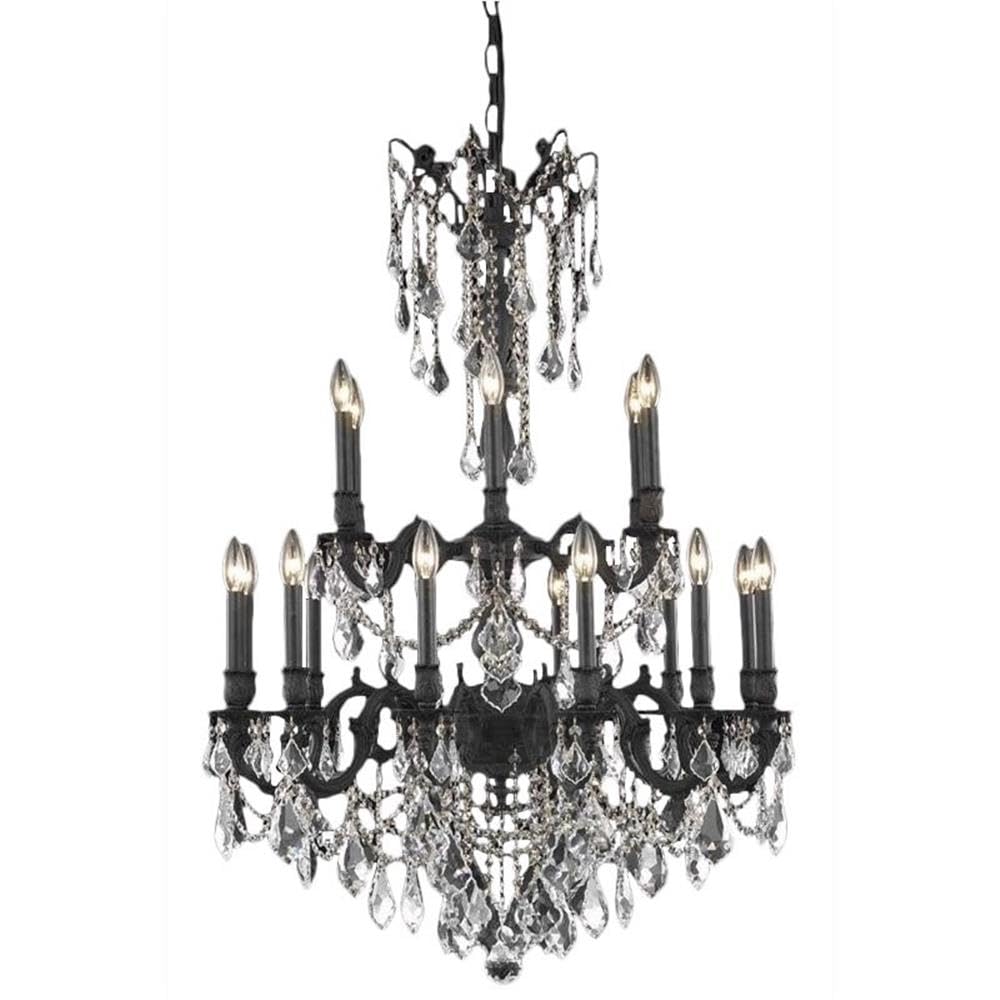 Elegant Lighting Rosalia 18-Light Hanging Fixture, Crystal, Dark Bronze Finish, 32in - Model 9218D32DB/RC