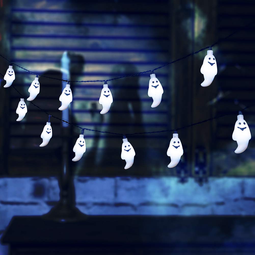 Qunlight Solar String Lights 30 LED 20ft Waterproof 8 Modes Halloween Decoration 2PACK Ghost