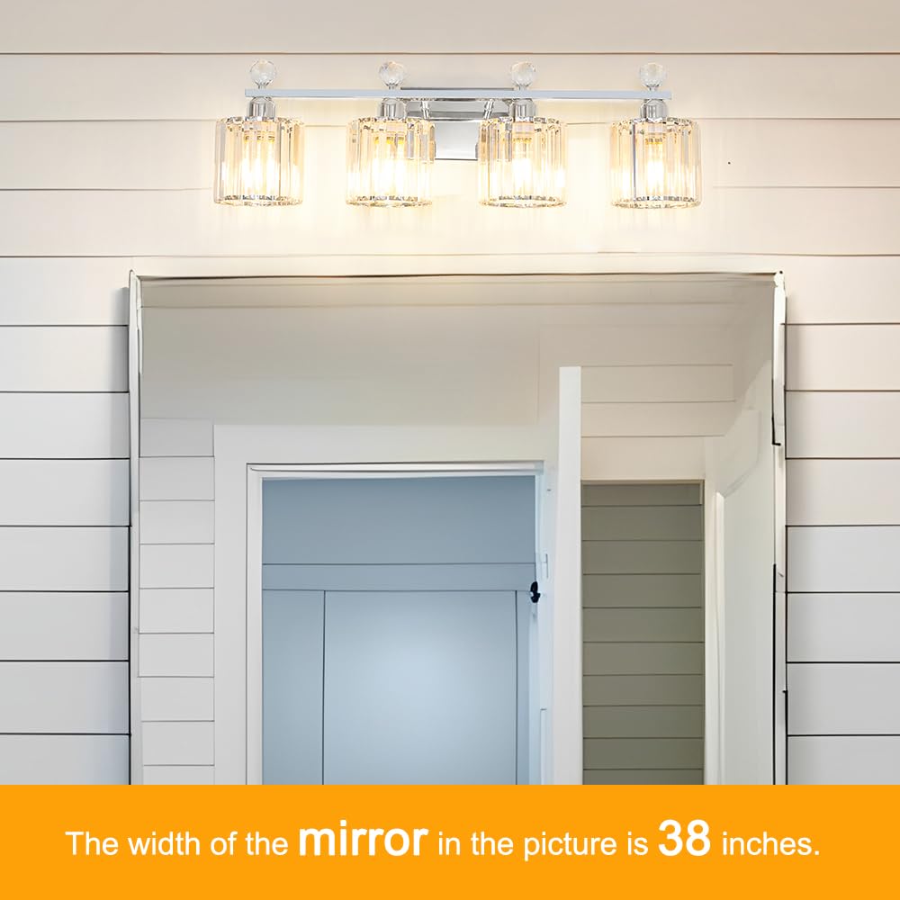 Lxybcce Modern Crystal Bathroom Vanity Light 4-Lights  Chrome Vanity Lights For Bath  Crystal Bathroom Wall Fixture Over Mirror  Wall Sconces Lighting With Clear Glass Shade For Bedroom  Living Room