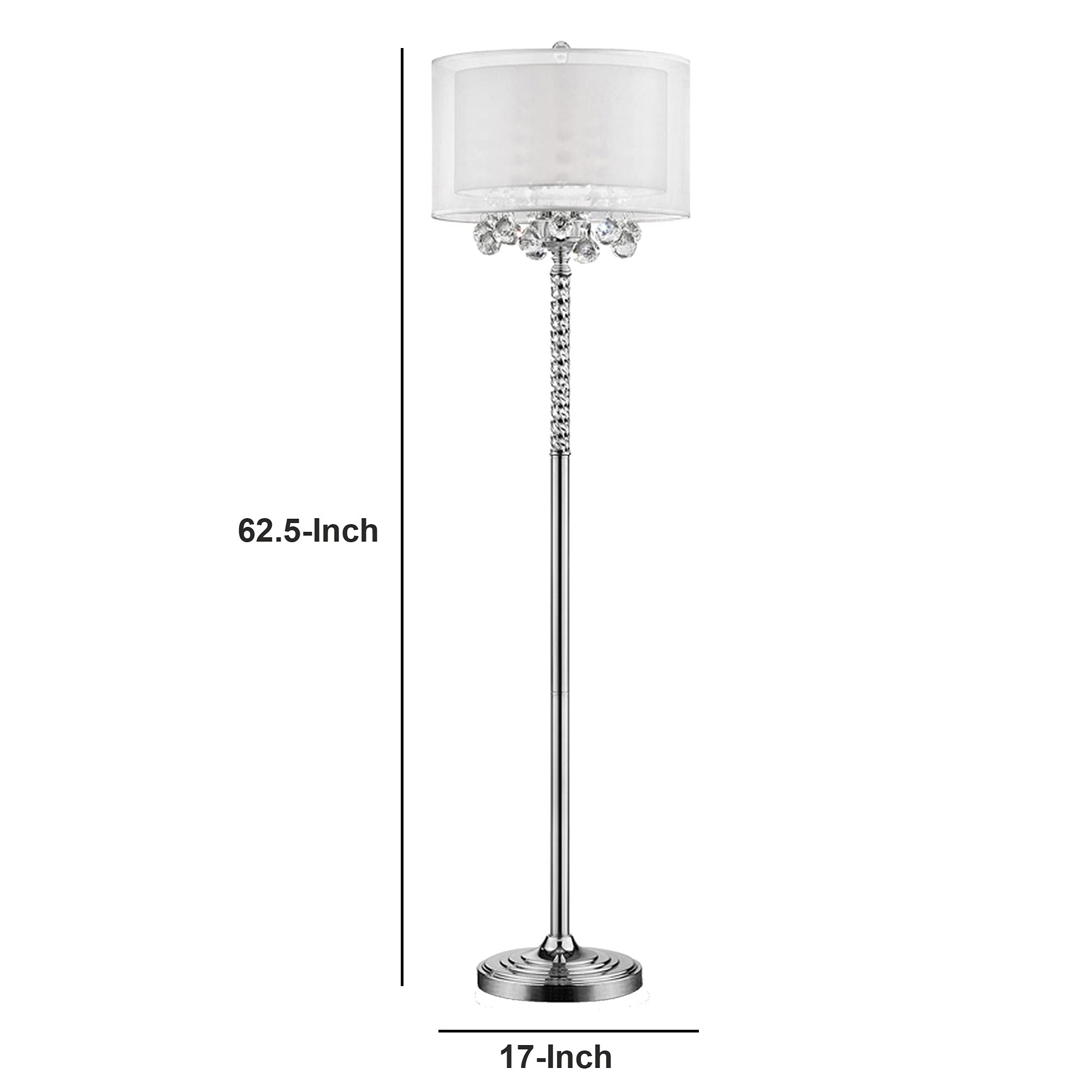 Benzara Twisted Crystal Accent Floor Lamp, Dual Fabric Shade, Clear, Model BM240937