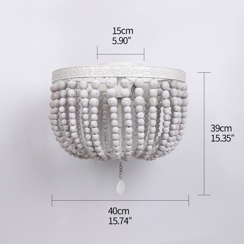 Firvre Wooden Bead Chandelier - Bohemian Rustic Ceiling Light For Dining Room, Bedroom, Kitchen - Grey White - Model 005