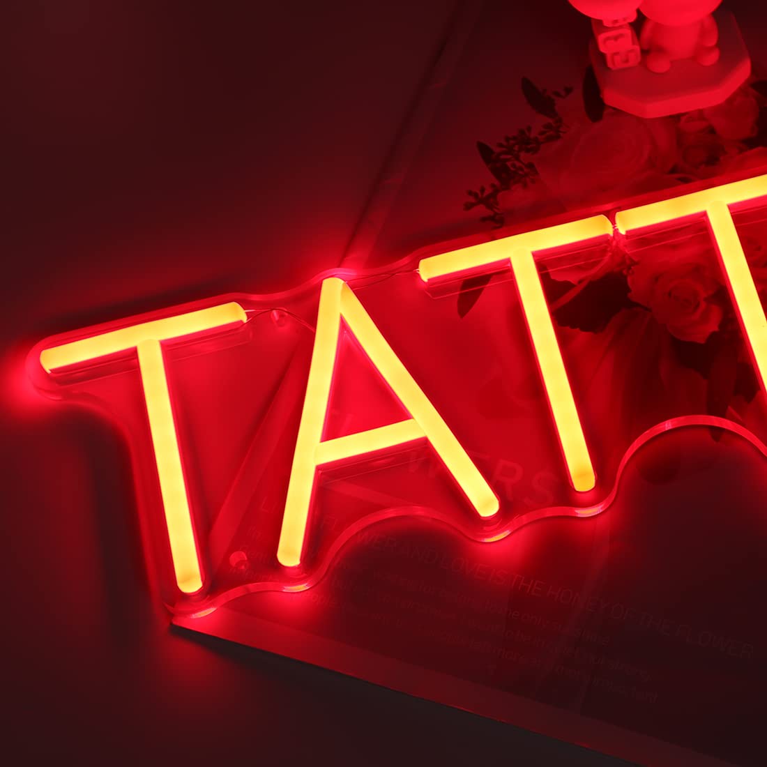 Britrio Neon Light Wall Sign for Tattoo Salon, 15.75x4.17 inches, Horizontal Red, Acrylic, USB Powered, Fun Wall Art Decor