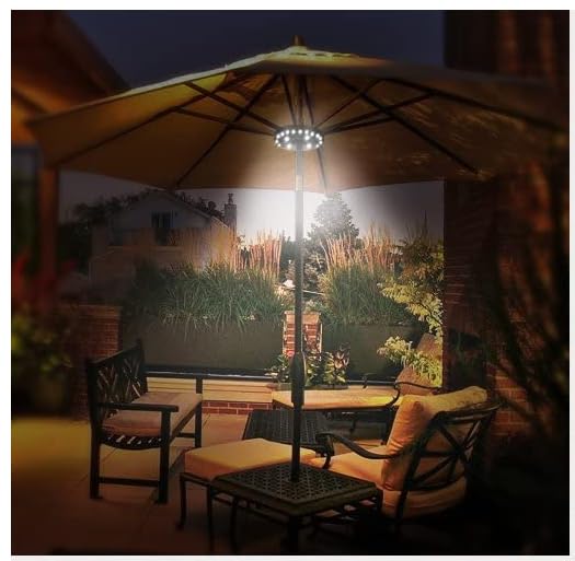 OYOCO Patio Umbrella Light - 28 LED Cordless, 3 Brightness Modes, Plastic, Cool White, Model QP-0004