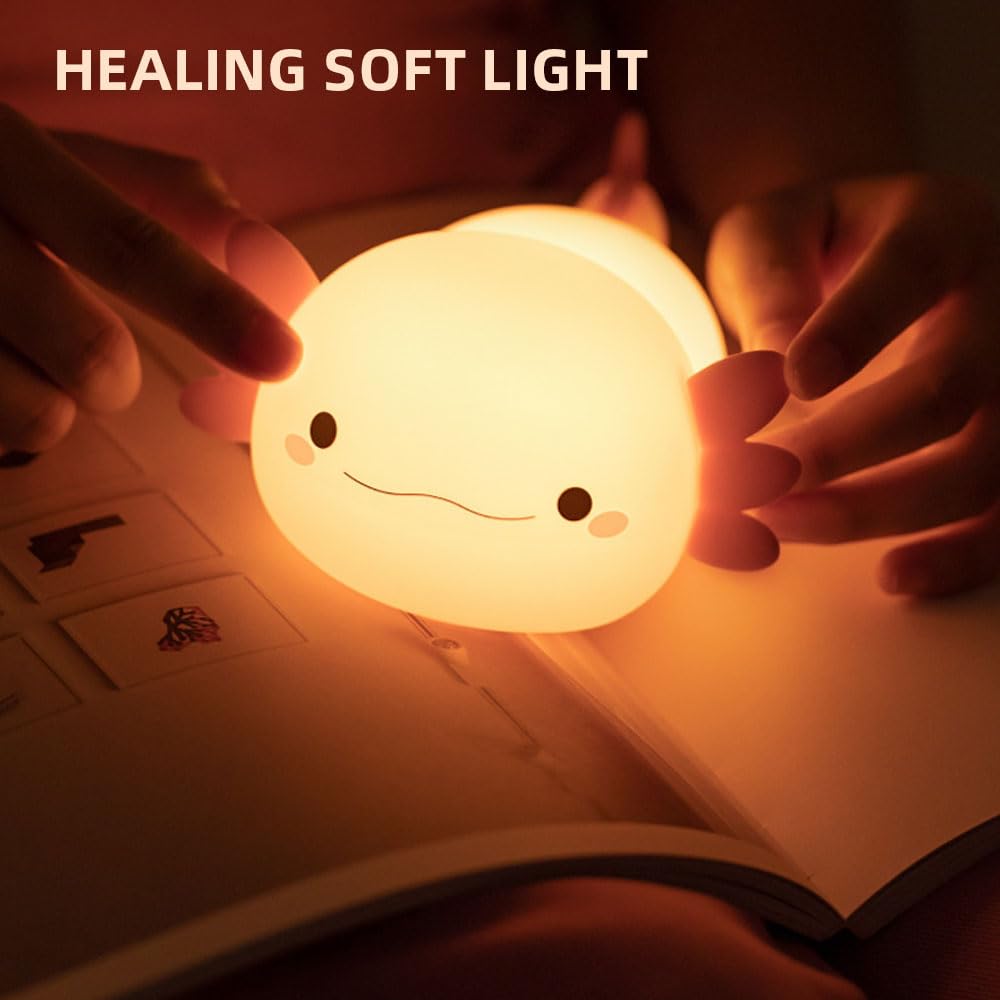 IFTHFOUR Axolotl Night Light - Cute Silicone Lamp, Rechargeable, Dimmable, Small, White, Model 1
