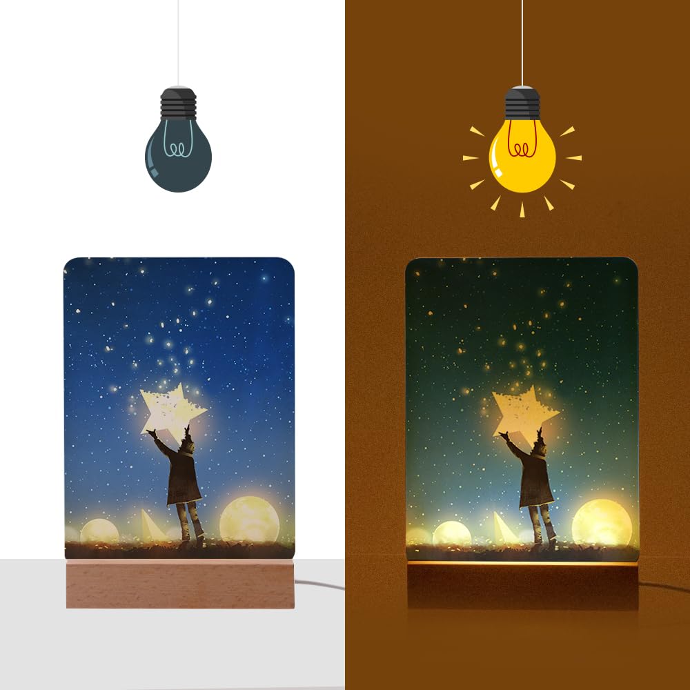 PYD Life 4 Pack LED Acrylic Photo Frames Night Lights 6" x 8", White with Wood Stand for Sublimation Printing