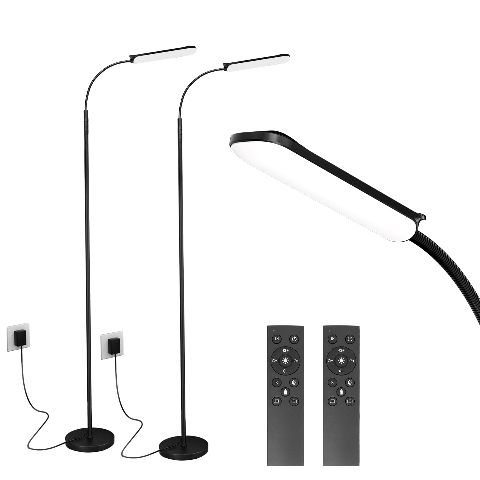 FRIDEKO HOME 2 Pack LED Floor Lamps with Remote, Dimmable Bright Reading Lamp for Crafts, Painting, Office, Bedroom, Flexible Go