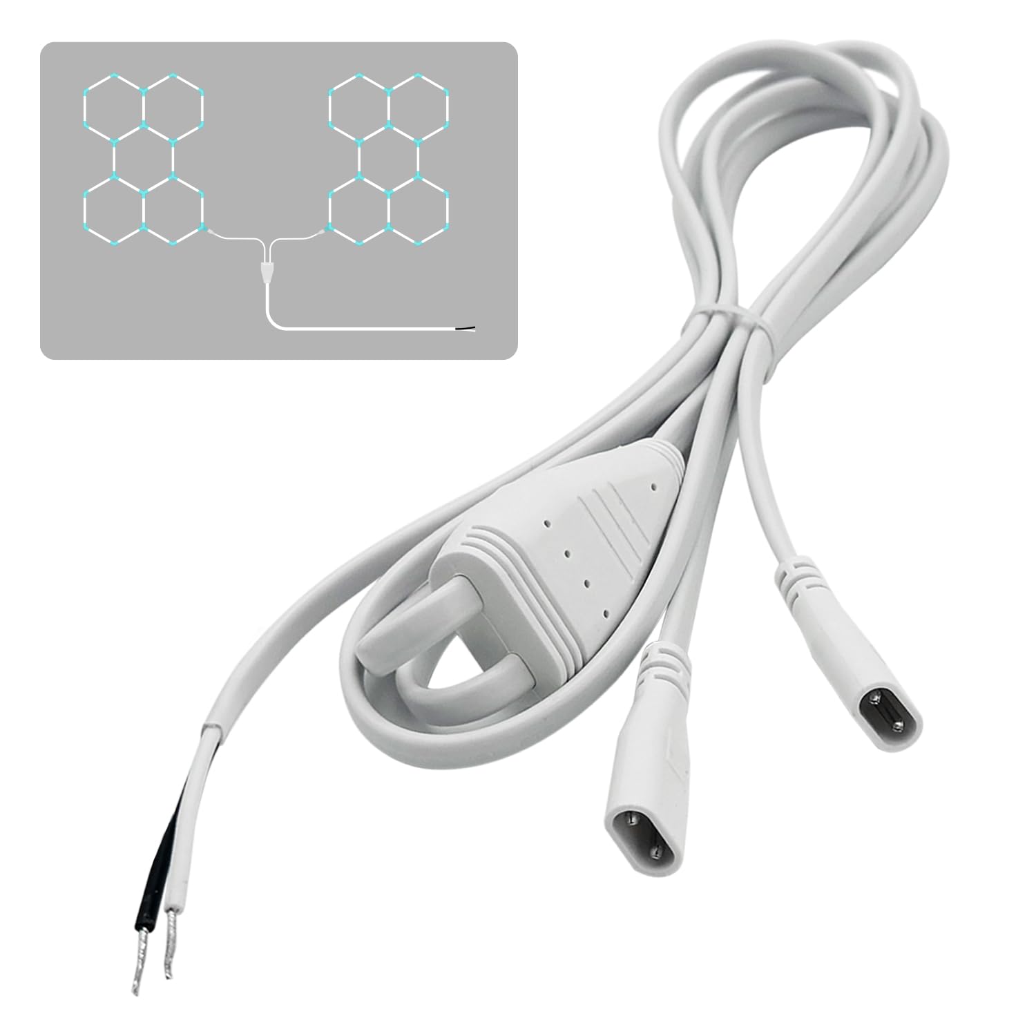 Cezelux Hexagon Led Lights Power Cord 1.5M 5Ft 1 To 2 10A Hex Lighting Power Cable Hexagon Garage Light Fixture Connector Accessory Replacement/Spare For Honeycomb Lighting Systems(1 To 2 1.5M)