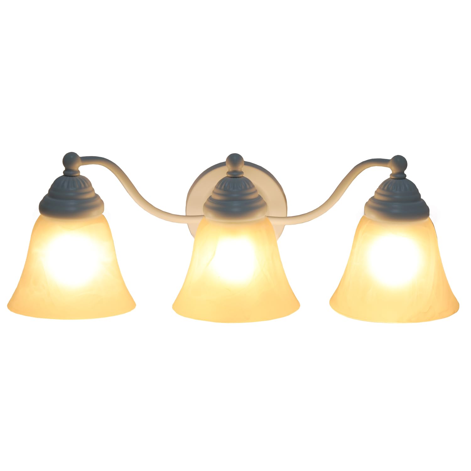 Simple Designs VT1023-WHT 19.25 Classic 3 Light Winding Metal and Frosted Marble White Bell Shape Glass Shades Decorative Wall M