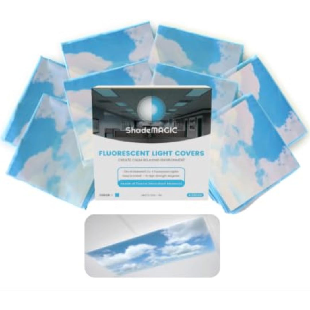 Shademagic Fluorescent Light Covers For Classroom Office - Light Filter Pack Of (4); Eliminate Harsh Glare That Causing Eyestrain And Head Strain. Office & Classroom Decorations. Light Diffusers (4)