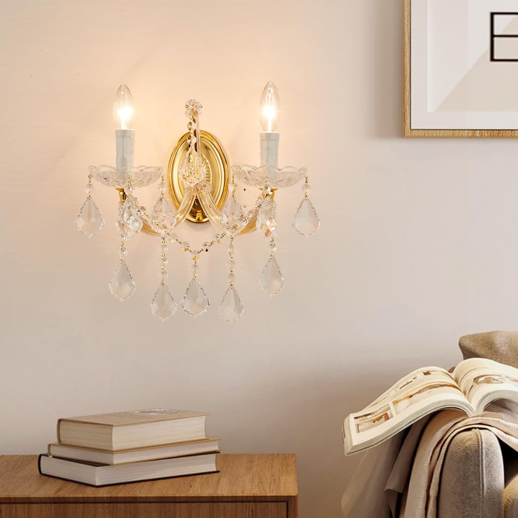 Tmafon Crystal Wall Lights, Modern Sconce - Brilliant 2 Lights Maria Theresa Wall Lamp Light Fixtures, Gold Wall Mounted Lamp Fo