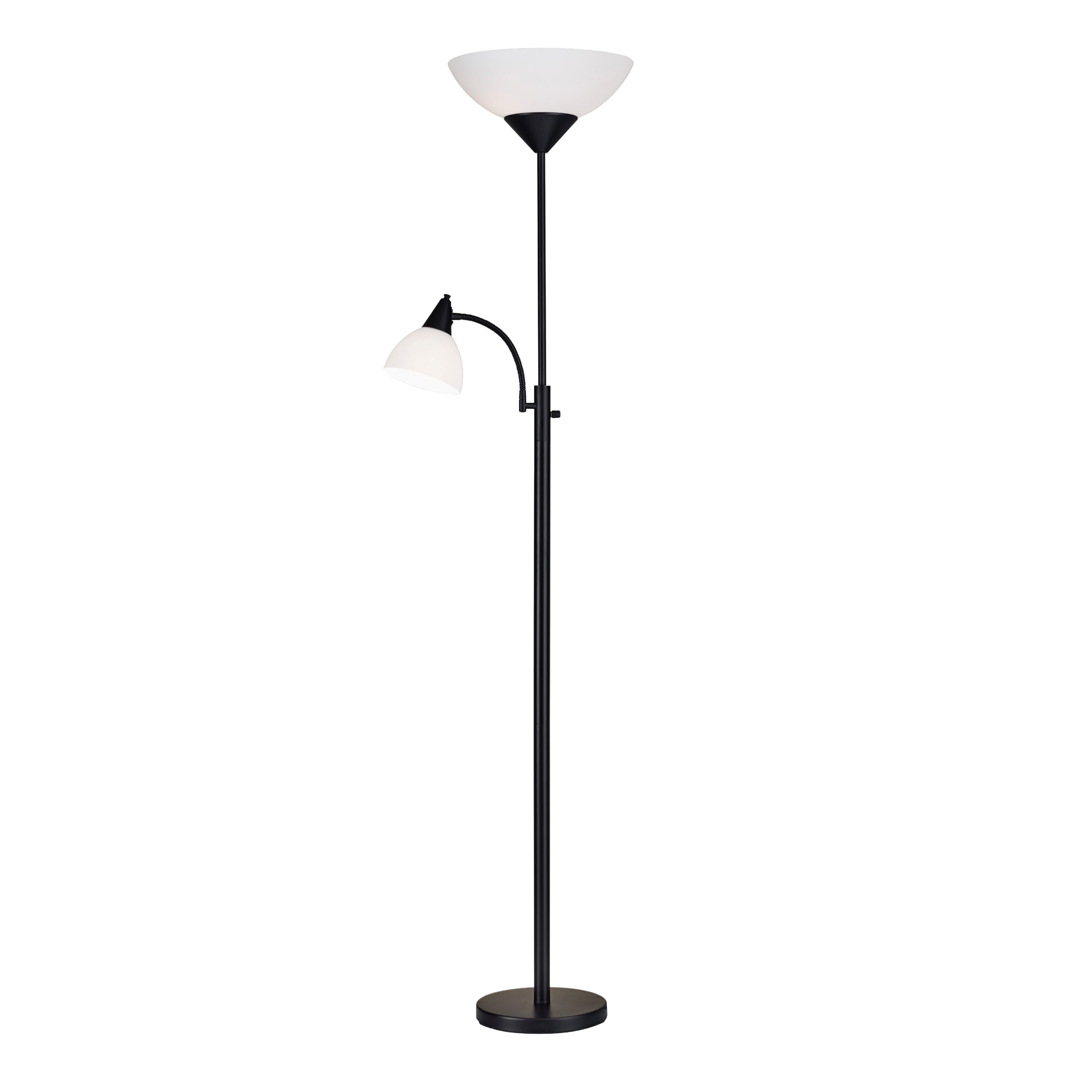 Adesso 7202-01 Piedmont 71 Torchiere with Adjustable Reading Lamp, 2 Lights, Black, Smart Outlet Compatible