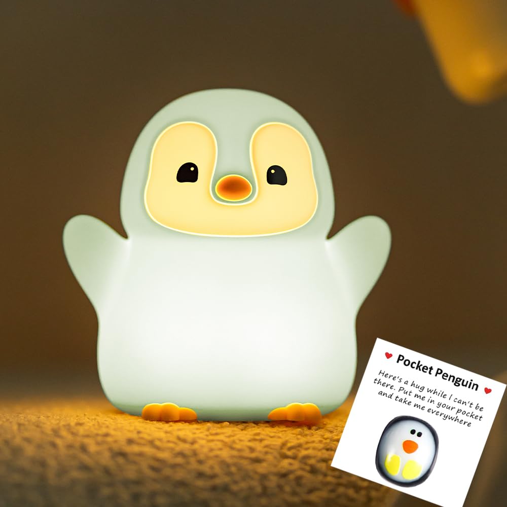 KangTen CHEN Cute Penguin Night Light, USB Rechargeable Bedside Lamp, Silica Gel, Blue Penguin 1, Model DS-PG-01