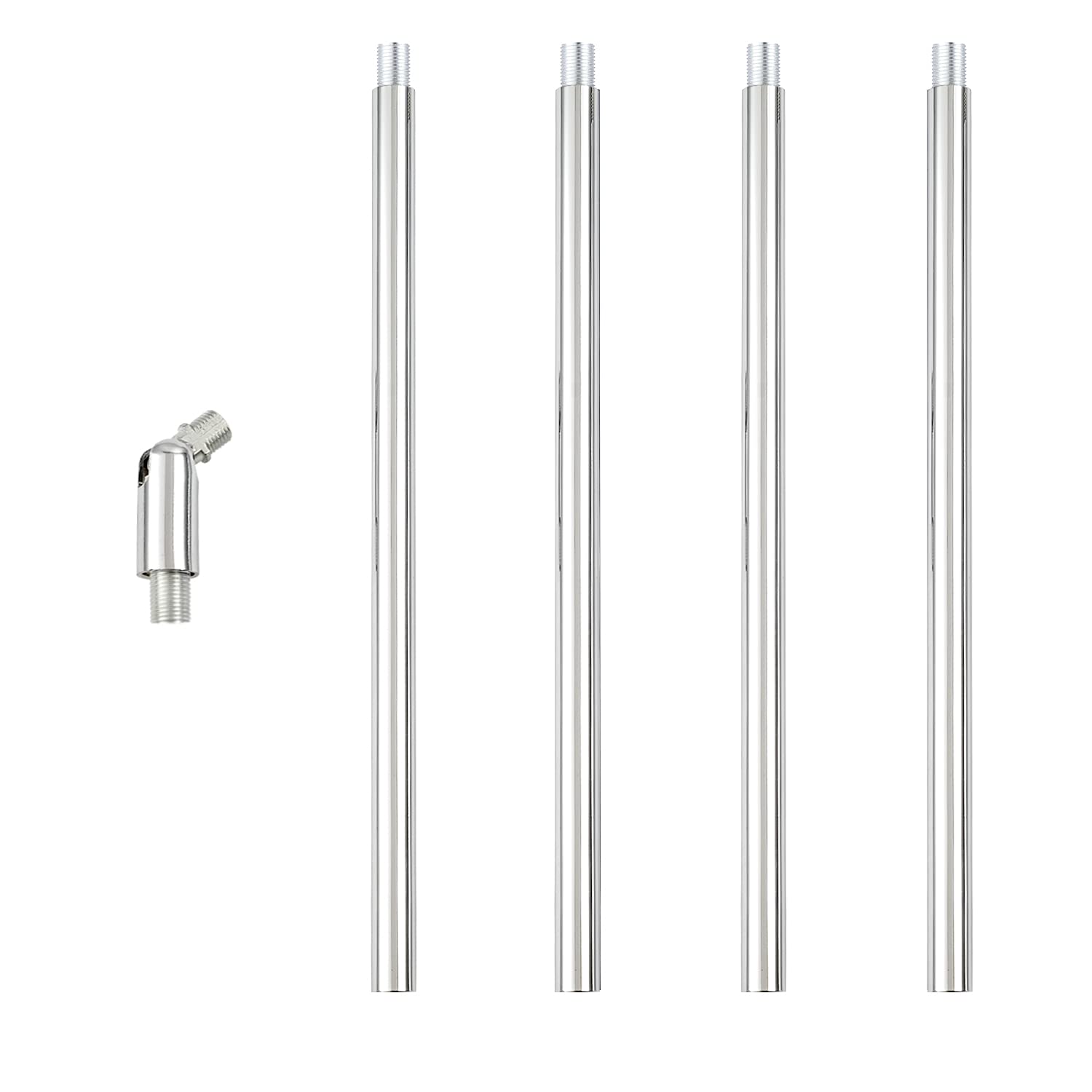 Klosm Threaded Extension Rod With Sloped Ceiling Adapter Kits For Pendant Light, Island Lighting, Polished Chrome Finish, Set Of 5