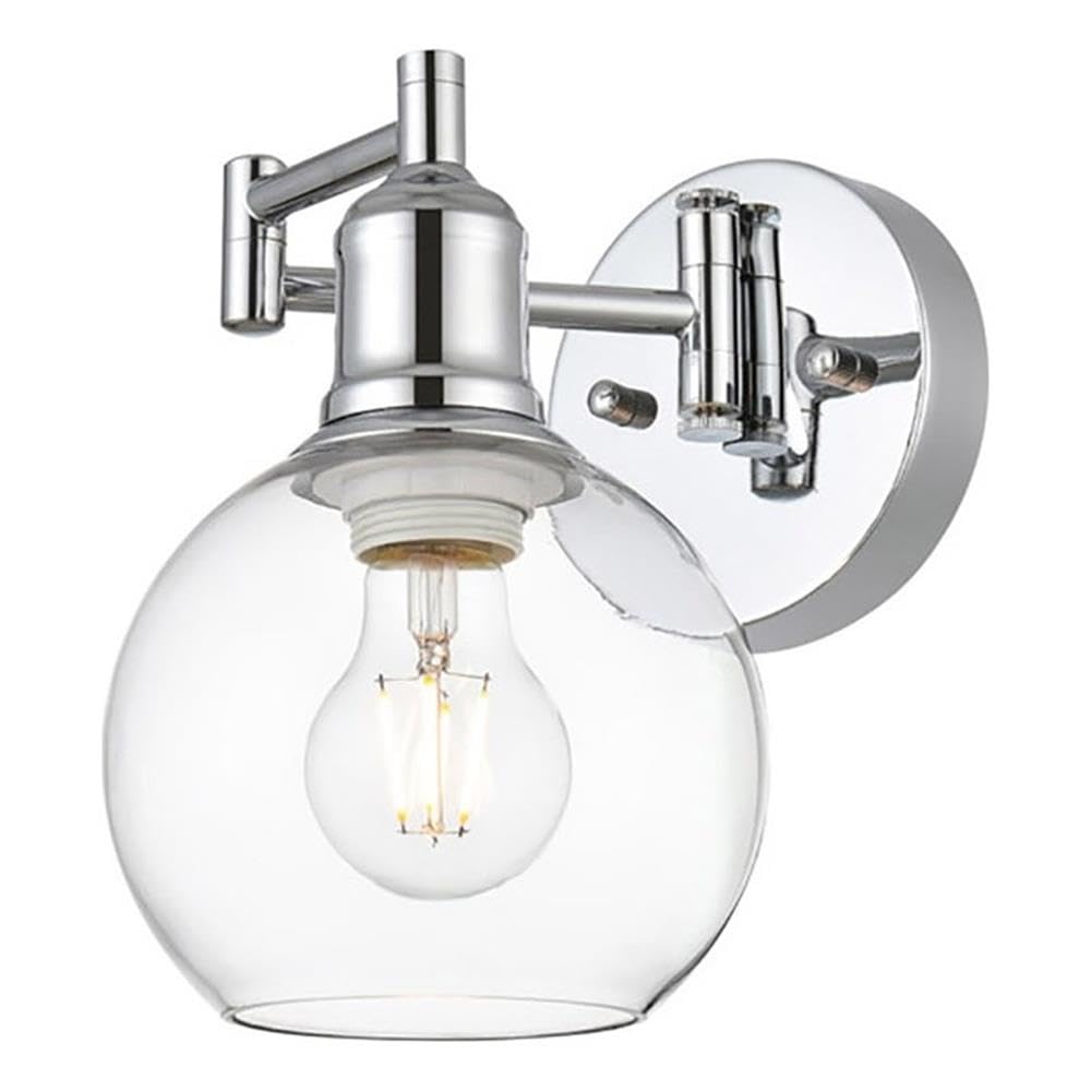 Living District Davian 1-Light Metal/Glass Swing Arm Wall Sconce in Chrome/Clear