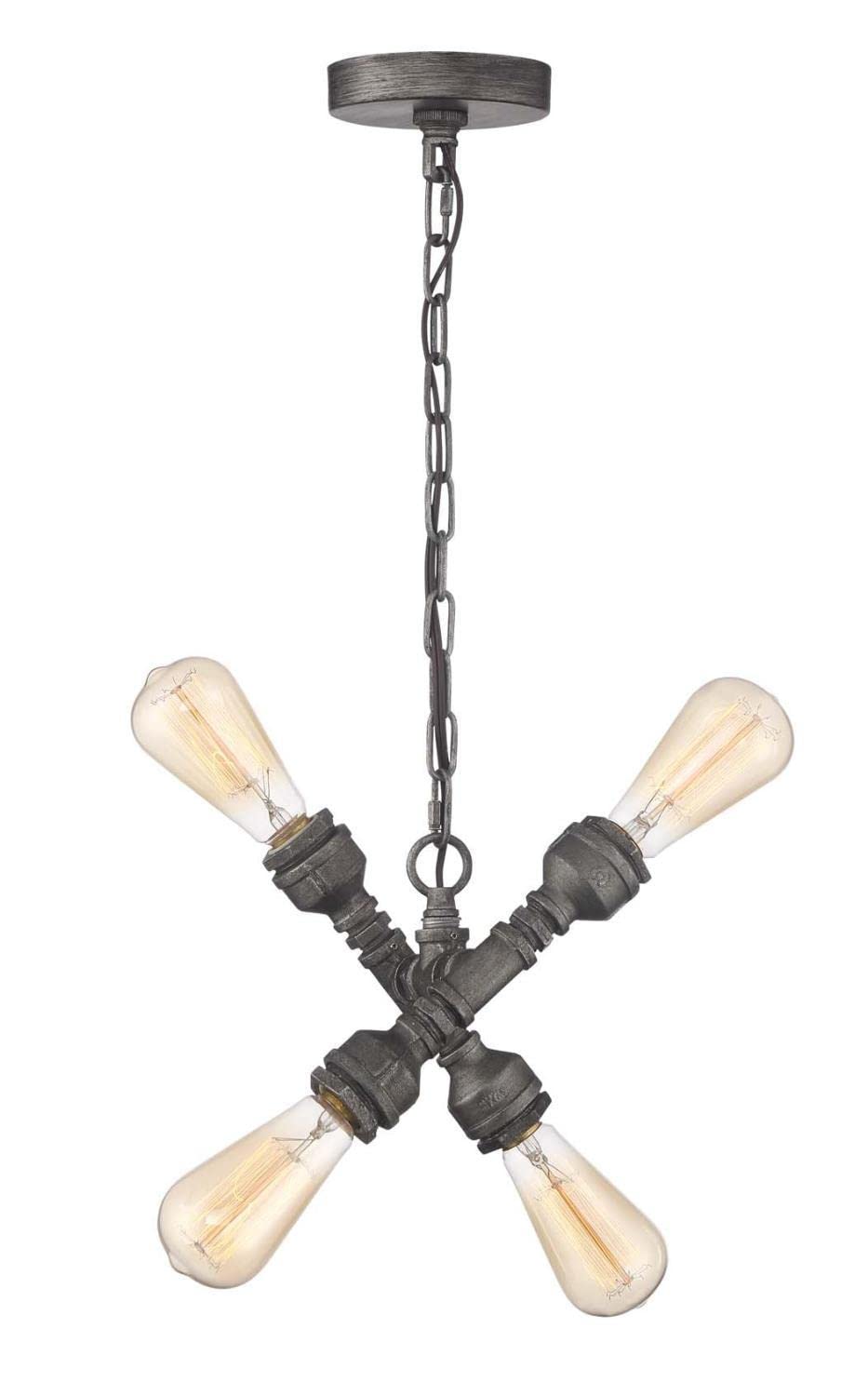 Zeev Rustic Pendant Light, Aged Iron Finish, Industrial Style, P30075/4/Ai